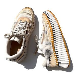 CHLOE Nama Stitch Walking Beige Biscotti Sneakers 38, 7.5